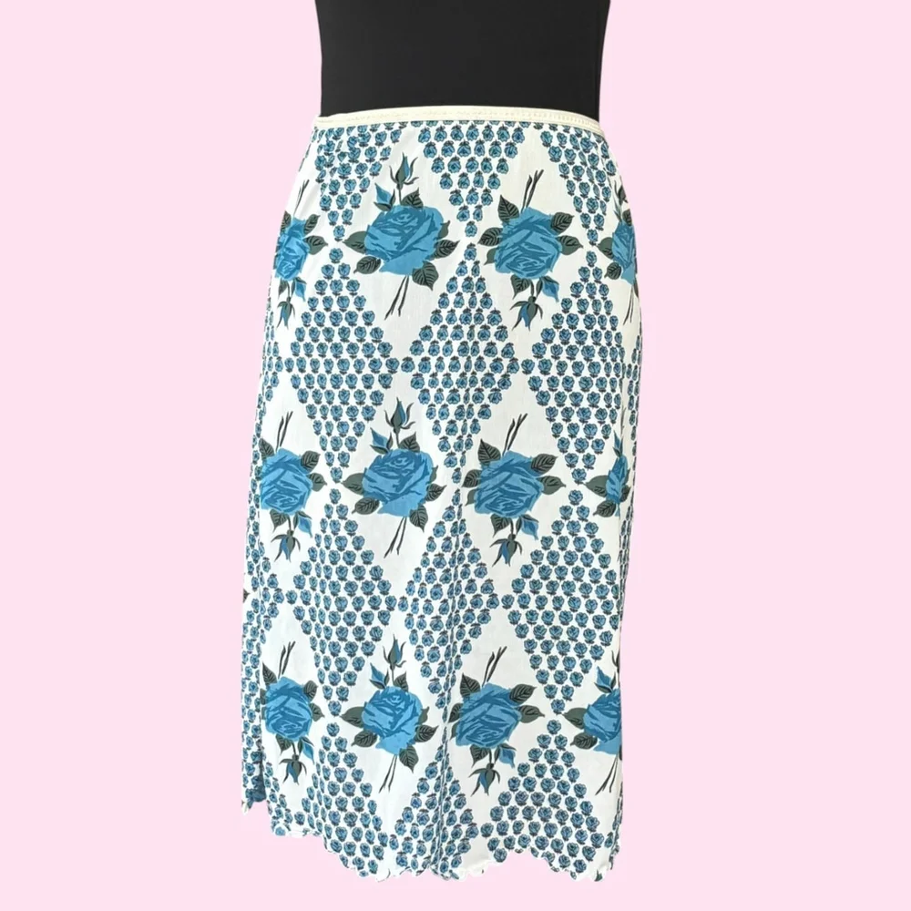 Vintage Blue Rose Slip Skirt 40s 50s - Picture 1 of 9